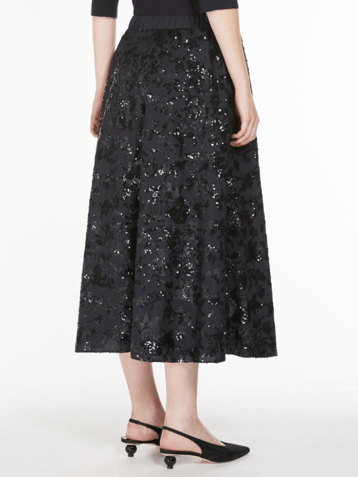 Weekend By Max Mara Skirts Weekend By Max Mara NOME Navy Wide Cotton Skirt With Sequins 24251061016 Col 001 izzi-of-baslow