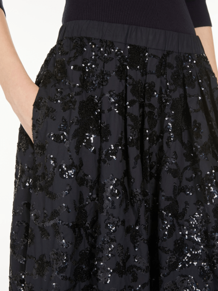 Weekend By Max Mara Skirts Weekend By Max Mara NOME Navy Wide Cotton Skirt With Sequins 24251061016 Col 001 izzi-of-baslow