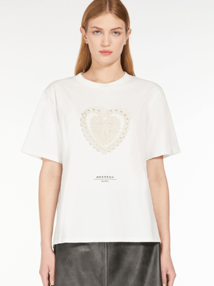 Weekend By Max Mara Tops Weekend By Max Mara BARBANO Cotton T Shirt With Crotchet Heart 24259760416 Col 002 izzi-of-baslow