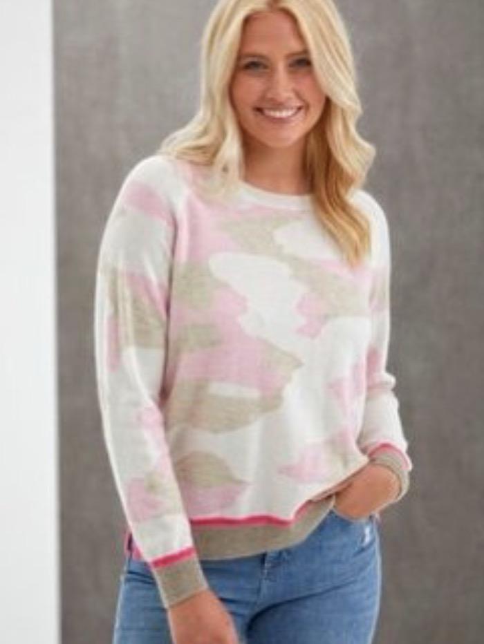 Brodie Cashmere Pink Camo Sweater