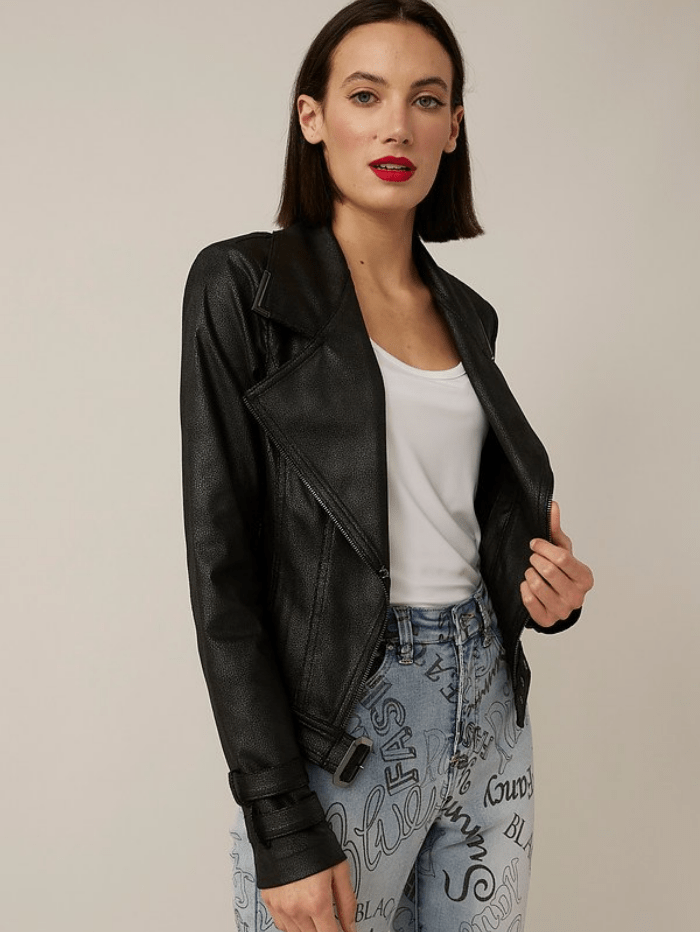 Joseph Ribkoff Coats and Jackets Joseph Ribkoff Black Faux Leather Moto Jacket 221913 11 izzi-of-baslow