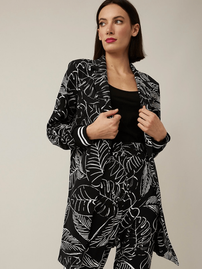 Joseph Ribkoff Coats and Jackets Joseph Ribkoff Palm Print Long Black &amp; Vanilla Blazer 221167 110 izzi-of-baslow