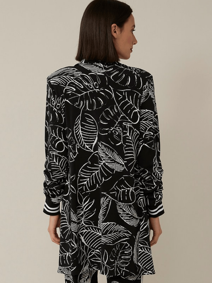 Joseph Ribkoff Coats and Jackets Joseph Ribkoff Palm Print Long Black &amp; Vanilla Blazer 221167 110 izzi-of-baslow