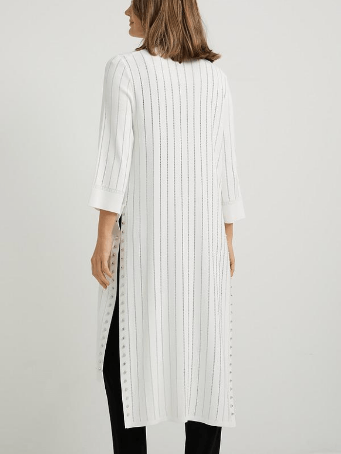 Joseph Ribkoff Dresses Joseph Ribkoff White Long Ribbed Studded Cardigan 222929 izzi-of-baslow