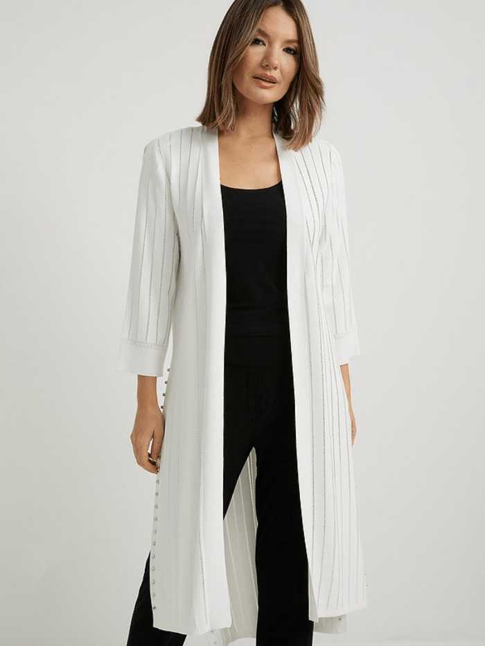 Joseph Ribkoff Dresses Joseph Ribkoff White Long Ribbed Studded Cardigan 222929 izzi-of-baslow