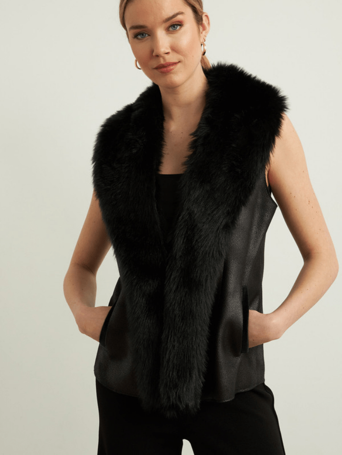 Joseph Ribkoff Coats and Jackets S Joseph Ribkoff Black Faux Fur Gilet 213996 11 izzi-of-baslow