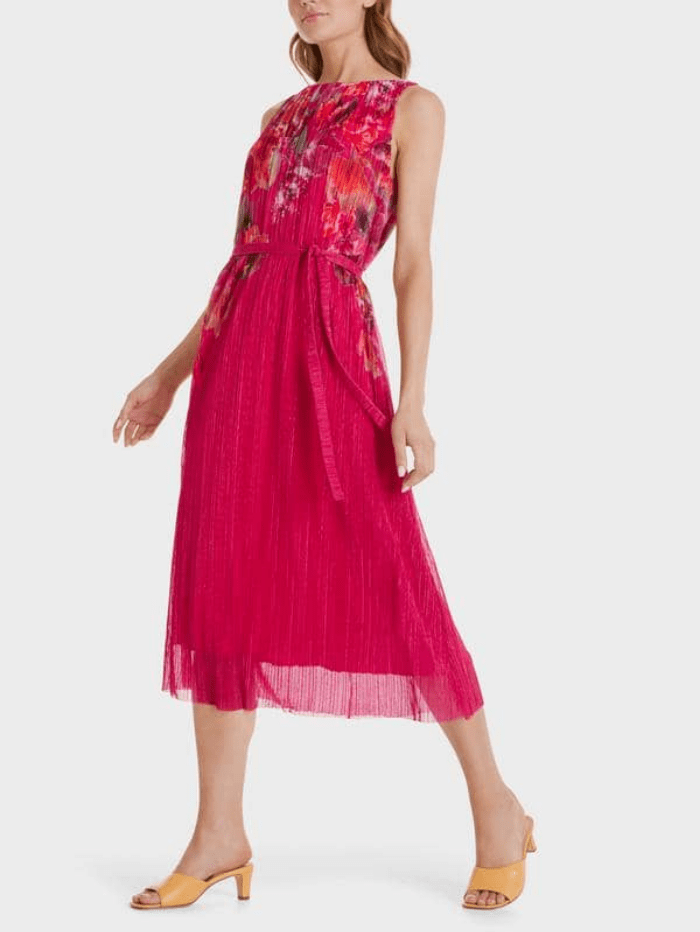 Marc Cain Collections Dresses Marc Cain Collections Pink Pleated Floral Maxi Dress SC 21.48 J85 265 izzi-of-baslow