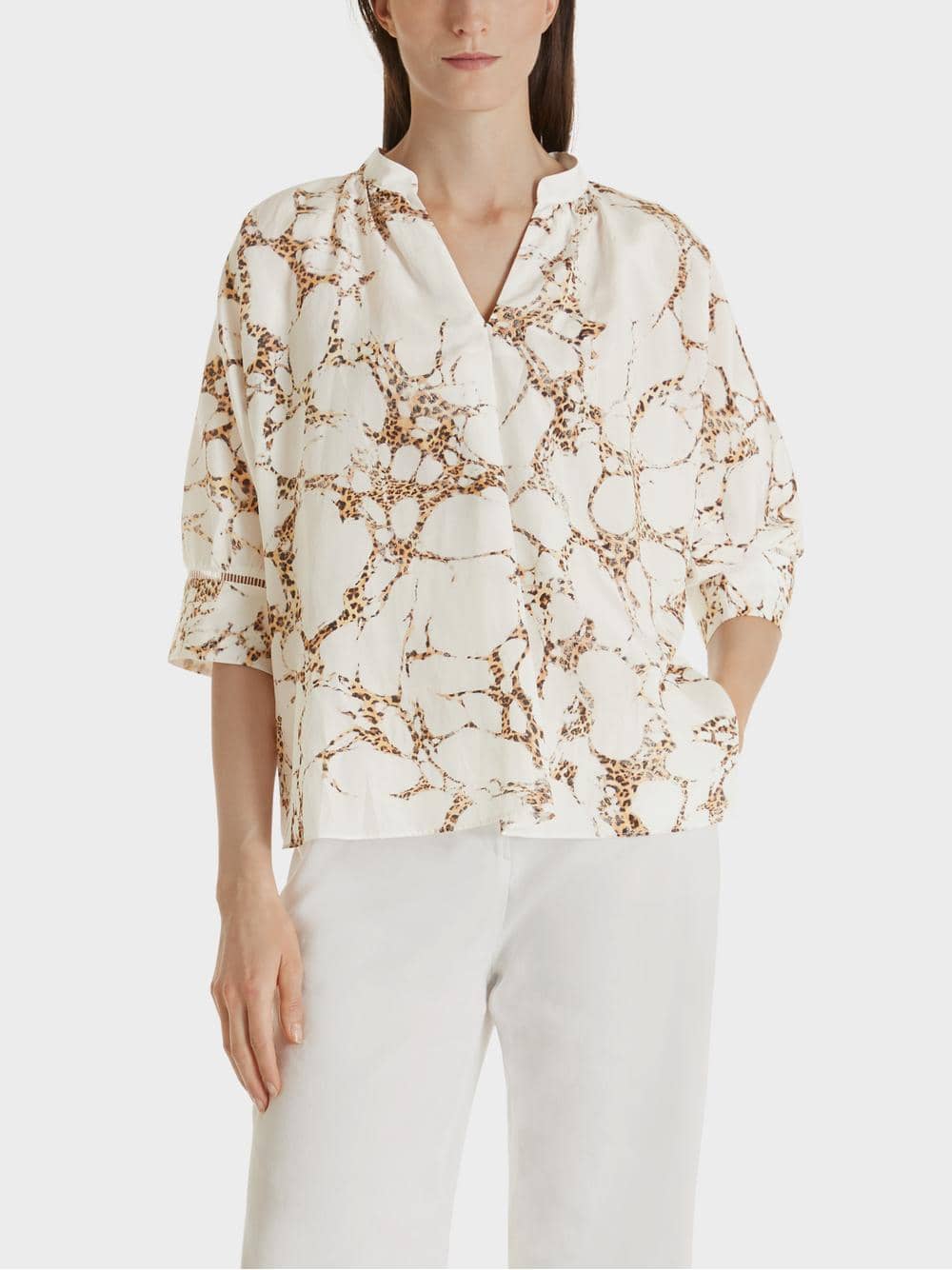 Marc Cain Collections Tops Marc Cain Collections White Printed Silk Blend Blouse SC 51.19 W76 617 izzi-of-baslow