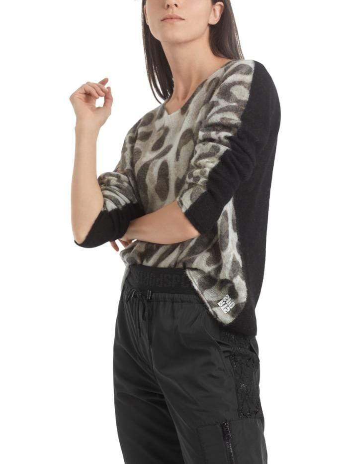 Marc Cain Sports Knitwear Marc Cain Sports Animal Print V Neck Jumper RS 41.46 M37 COL 633 izzi-of-baslow