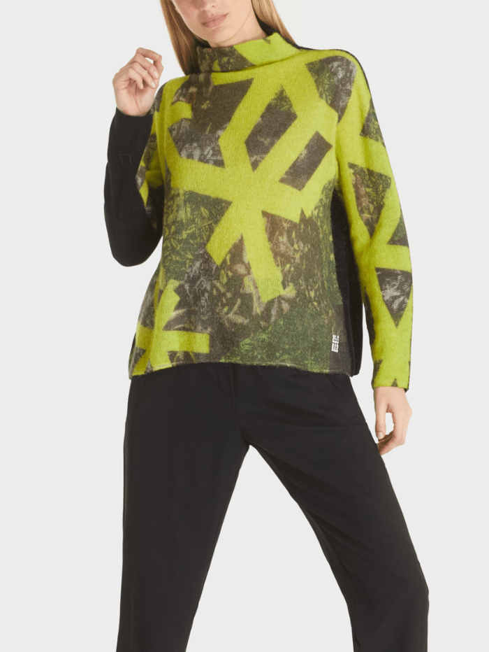 Marc Cain Sports Knitwear Marc Cain Sports Printed Green Wool Blend Jumper TS 41.31 M19 COL 597 izzi-of-baslow