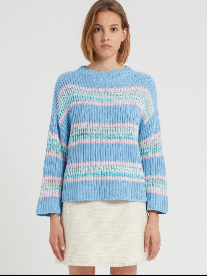 Marella Knitwear Marella PALMIRA Blue Striped Knitted Sweater 33611421 001 izzi-of-baslow