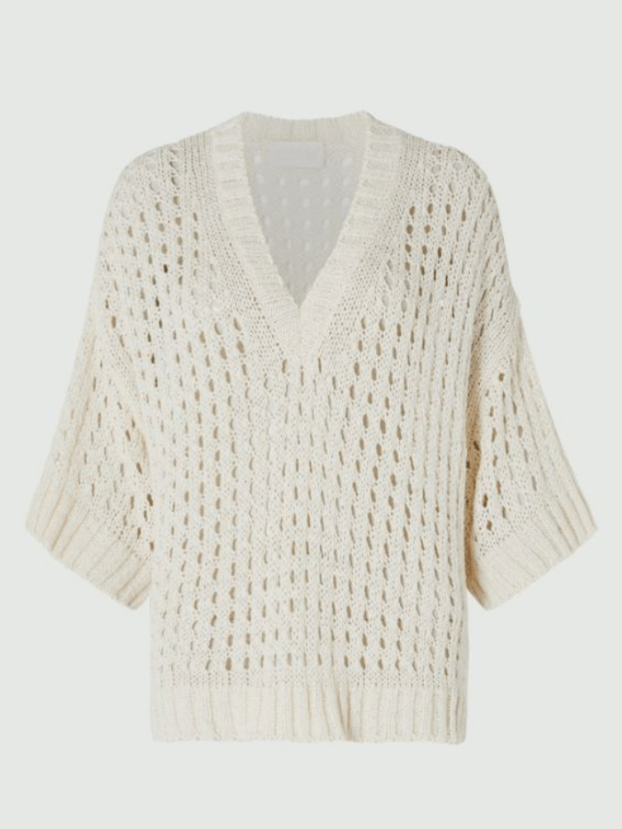 Marella Knitwear Marella SDRAIO Wool White Mesh Sweater 33611525 001 izzi-of-baslow