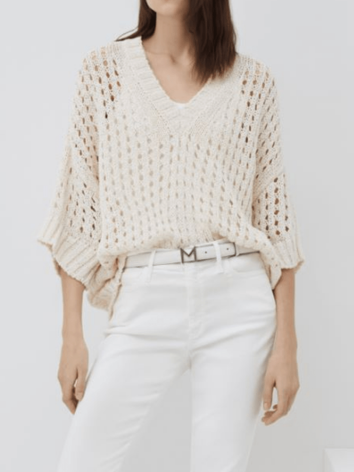 Marella Knitwear Marella SDRAIO Wool White Mesh Sweater 33611525 001 izzi-of-baslow