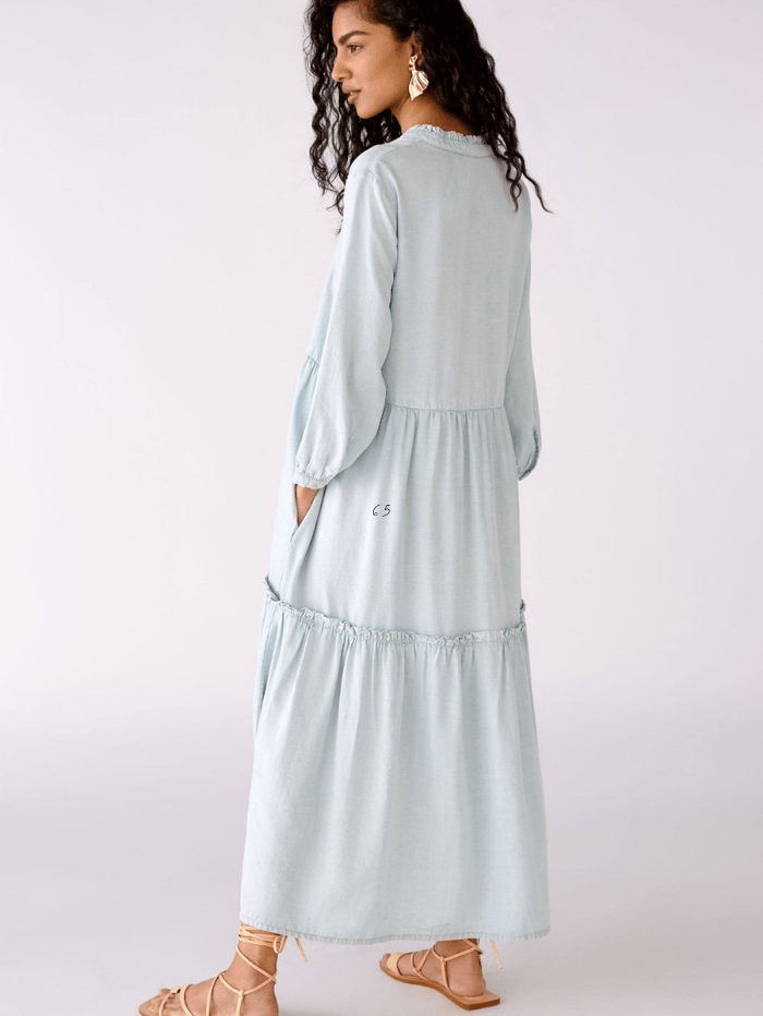 Oui Dresses Oui Blue Denim Tier Maxi Dress 76188 5300 izzi-of-baslow