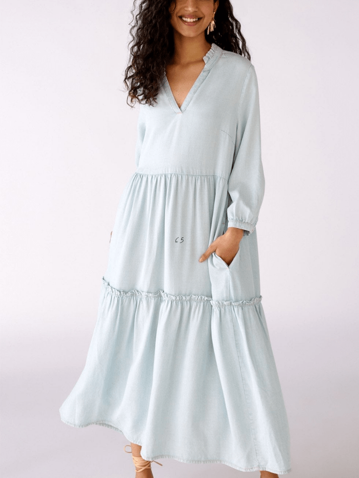 Oui Dresses Oui Blue Denim Tier Maxi Dress 76188 5300 izzi-of-baslow