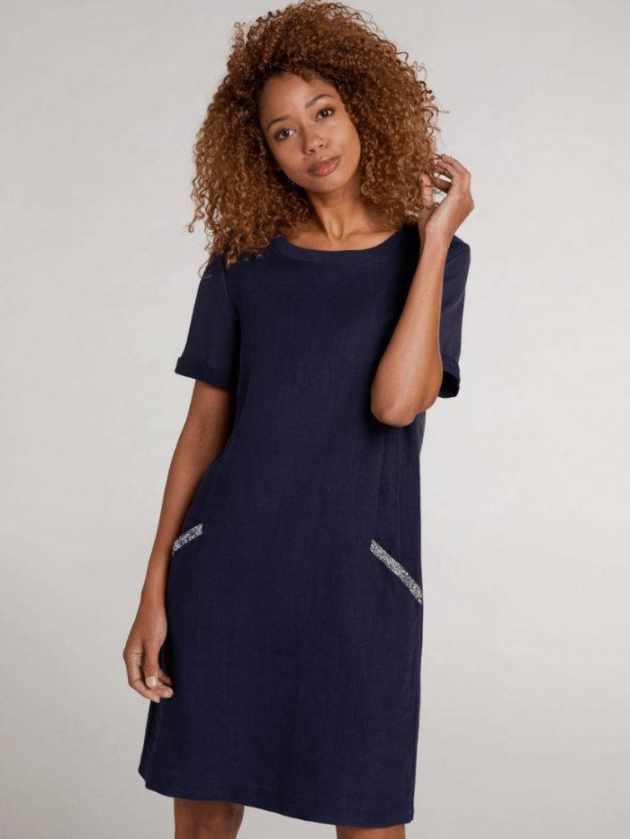 Oui Dresses Oui Blue Diamante Pocket T-Shirt Dress 73323 izzi-of-baslow