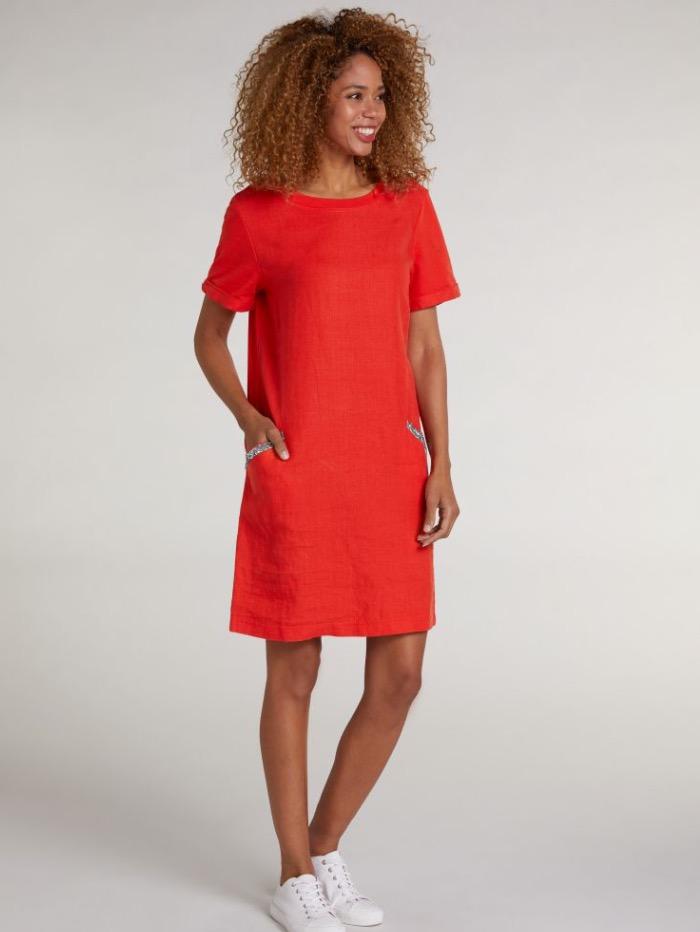 Oui Dresses Oui Fiery Red Diamante Pocket T-Shirt Dress 73323 3584 izzi-of-baslow