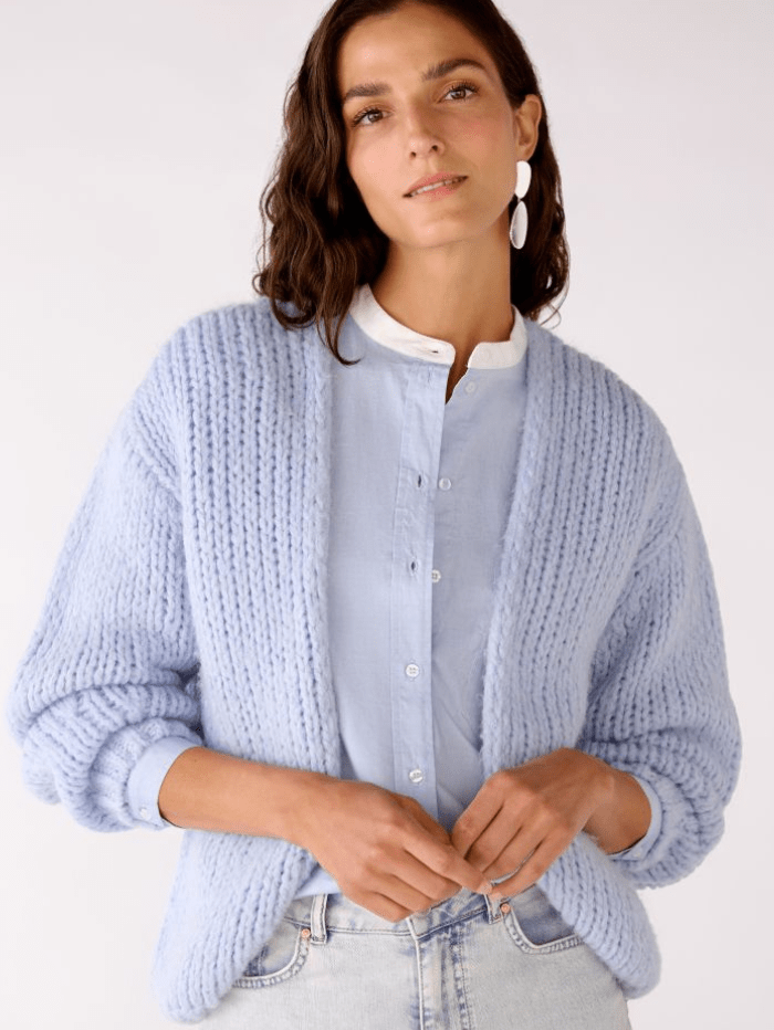 Oui Knitwear Oui Baby Blue Chunky Knit Cardigan 78198 5082 izzi-of-baslow