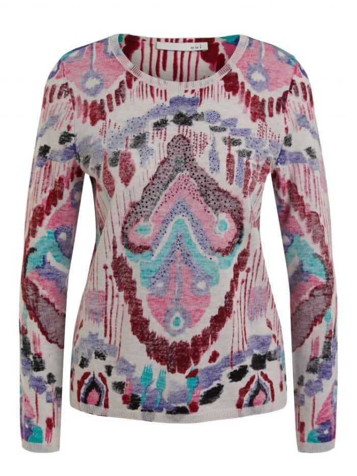 Oui Knitwear Oui  Fine Knitted Printed Sweater 76322 0323 izzi-of-baslow