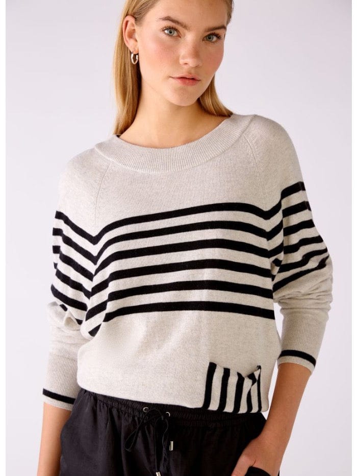 Oui Knitwear Oui Knitted Ecru and Black With Stripes Jumper 75764 0109 izzi-of-baslow