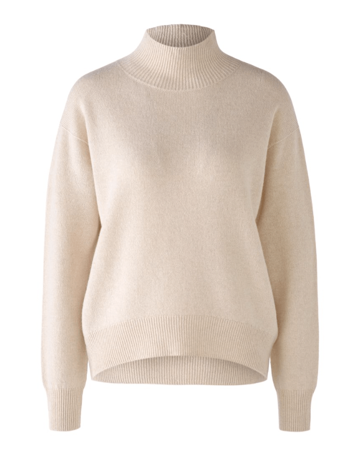 Oui Knitwear Oui Light Beige Melange High Neck Knitted Jumper 77710 7065 izzi-of-baslow