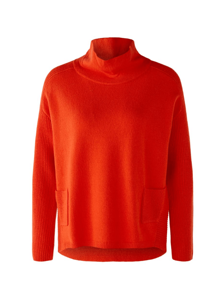 Oui Knitwear Oui Orange High Neck Jumper With Pockets 76951 3562 izzi-of-baslow