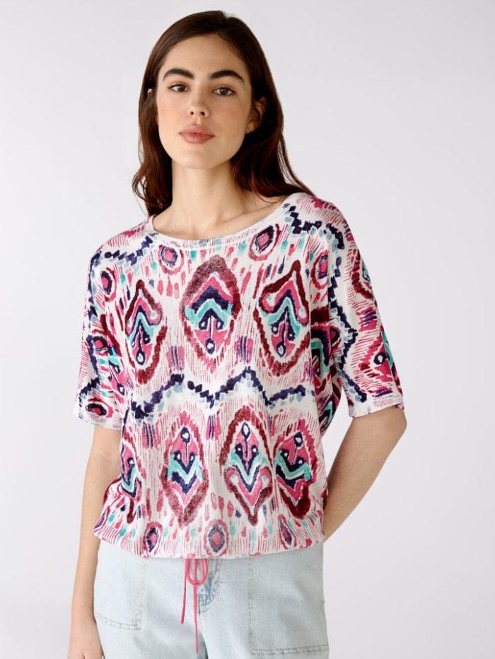 Oui Knitwear Oui Printed Knit Top With Drawstring 76121 323 izzi-of-baslow