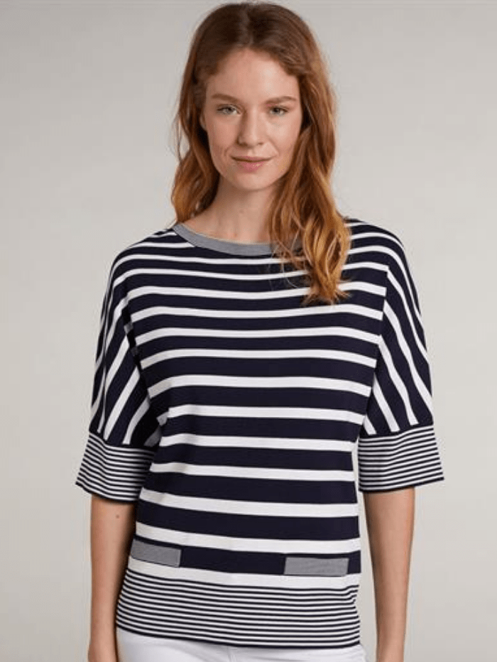 Oui Tops Oui Striped Open Tie Back Jumper 72479 izzi-of-baslow