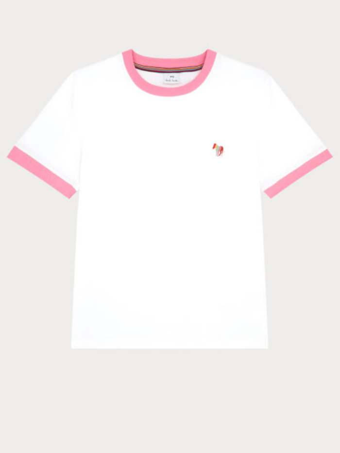 Paul Smith Tops Paul Smith White T Shirt With Pink Trim and Zebra W2R-232VB-KP3725 01 izzi-of-baslow